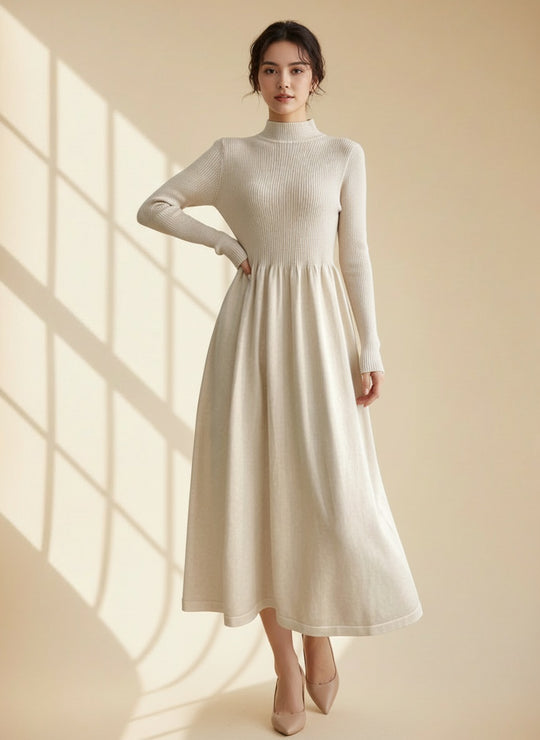 Bianca Conti — Abito Midi Elisabetta in Maglia a Coste (avena)