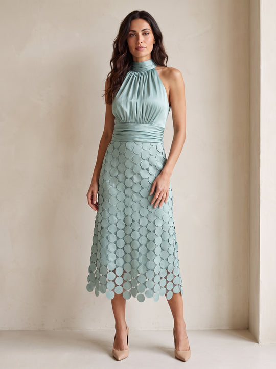 Abito Beatrice in Raso con Gonna a Cerchi — Verde Acqua, vista frontale