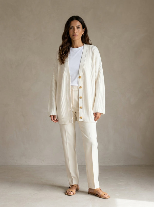 Bianca Conti — Cardigan Beatrice Oversize con Scollo a V, avorio